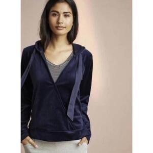 Saturday Sunday by Anthropologie Navy Velvet Faux Wrap Hoodie - Size - Large